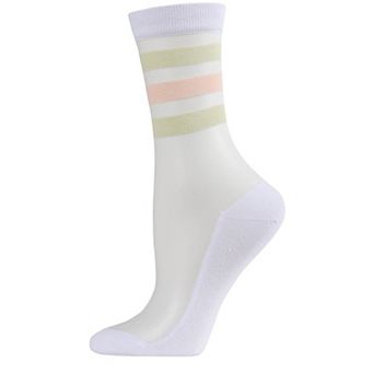 Women's Reverse Terry Stripe Sheer Cotton Blend Crew Sock