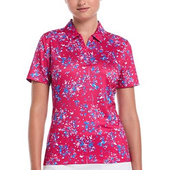 Women's Grand Slam Firework Floral Print Zip-Neck Golf Polo