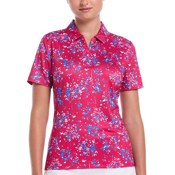 Women's Grand Slam Firework Floral Print Zip-Neck Golf Polo