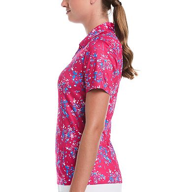 Women's Grand Slam Firework Floral Print Zip-Neck Golf Polo
