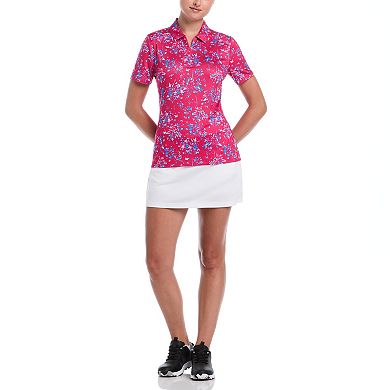Women's Grand Slam Firework Floral Print Zip-Neck Golf Polo