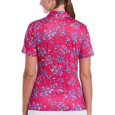 Women's Grand Slam Firework Floral Print Zip-Neck Golf Polo