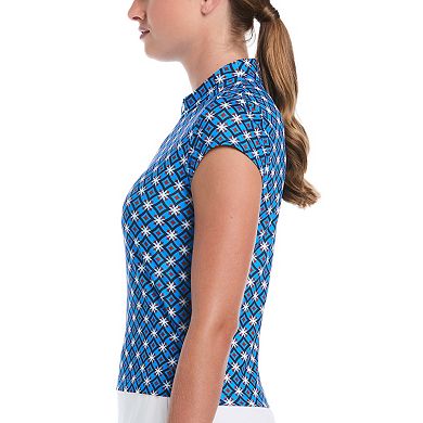 Women's Grand Slam Floral Geo Print Waist Length Golf Polo