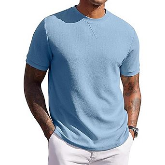 Men’s Waffle T-Shirt Short Sleeve Crew Neck Lightweight Casual Summer Tee