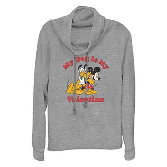Disney's Mickey Mouse And Pluto My Dog Is My Valentine Plus Size Cowlneck Graphic Lightweight Long Sleeve