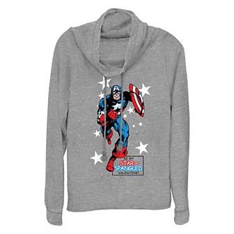 Plus Size Marvel Captain America Be My Star Spangled Valentine Cowlneck Graphic Lightweight Long Sleeve