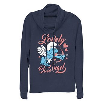 Plus Size Smurfs Lovely Blue Angel Cowlneck Graphic Lightweight Long Sleeve