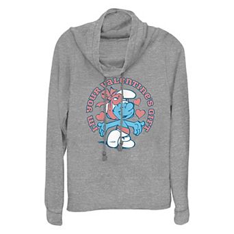 Plus Size Smurfs I'm Your Valentine's Gift Cowlneck Graphic Lightweight Long Sleeve