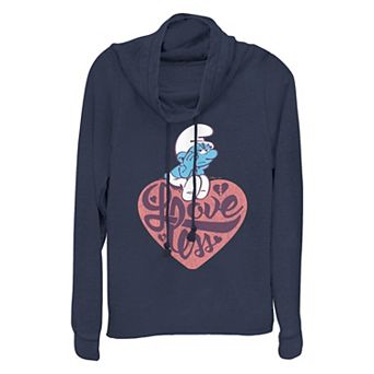 Plus Size Smurfs Loveless Smurf Cowlneck Graphic Lightweight Long Sleeve