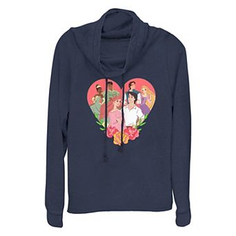 Disney Princess Tiana, Ariel & Rapunzel Loving Couples Plus Size Cowlneck Graphic Lightweight Long Sleeve