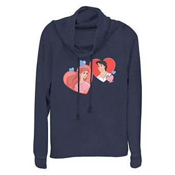 Disney's The Little Mermaid Ariel And Prince Eric Hearts Full Of Love Plus Size Cowlneck Graphic Lightweight Long Sleeve