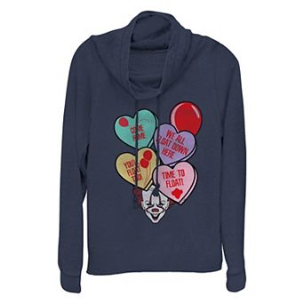 Plus Size IT Spooky Valentine's Day Candy Hearts Cowlneck Graphic Lightweight Long Sleeve