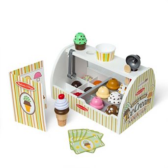 Melissa & Doug Wooden Scoop-and-Serve Ice Cream Counter 28 pc Play Set