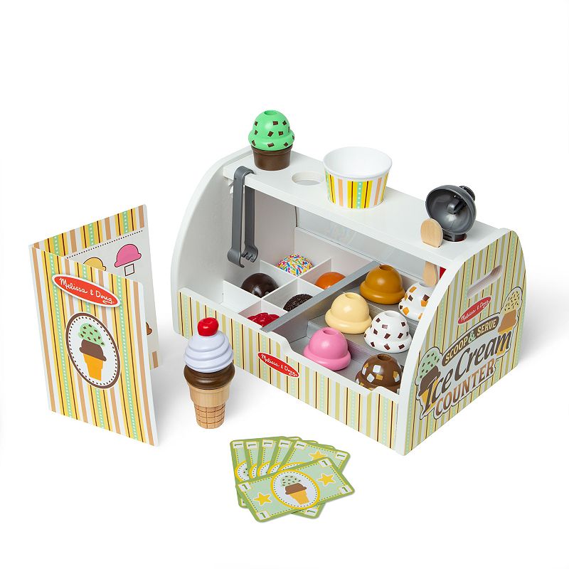 Melissa & Doug Wooden Scoop and Serve Ice Cream Counter With Play Food and Accessories - 28pc: Pretend Kitchen Playset