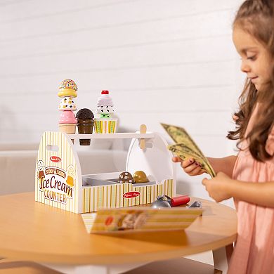 Melissa & Doug Wooden Scoop-and-Serve Ice Cream Counter 28-Piece Play Set