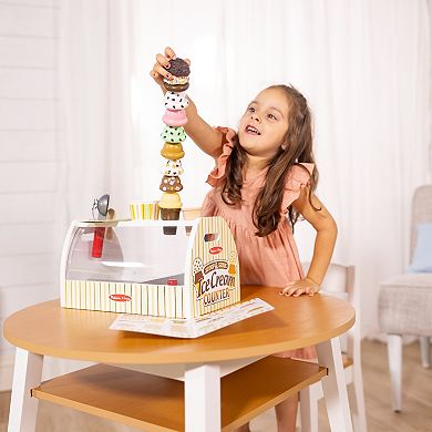 Melissa & Doug Wooden Scoop-and-Serve Ice Cream Counter 28-Piece Play Set