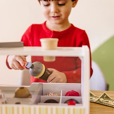 Melissa & Doug Wooden Scoop-and-Serve Ice Cream Counter 28-Piece Play Set
