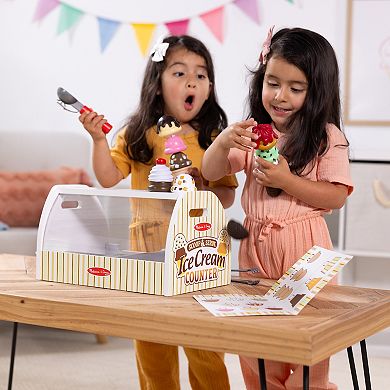 Melissa & Doug Wooden Scoop-and-Serve Ice Cream Counter 28-Piece Play Set
