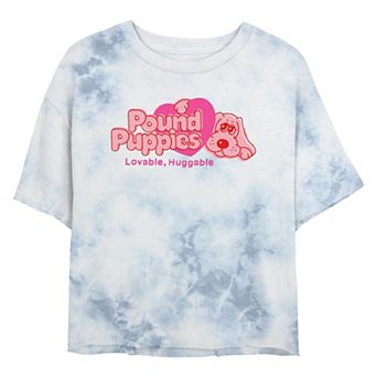 Juniors' Pound Puppies Lovable And Huggable Cropped Graphic Tee