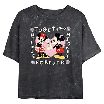 Disney's Mickey Mouse And Minnie Mouse Together Forever Juniors' Cropped Graphic Tee