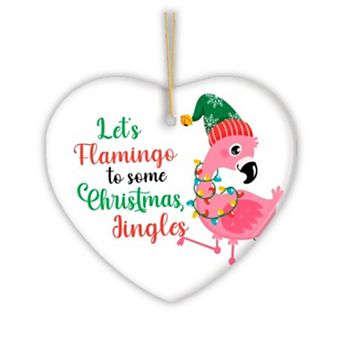 Let’s Flamingo to Some Christmas Jingles Cute Bird Ornament, Heart Version