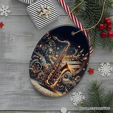 Enchanting Melodic of an Elegant Saxophone Ceramic Ornament, Saxophonist Musician Gift