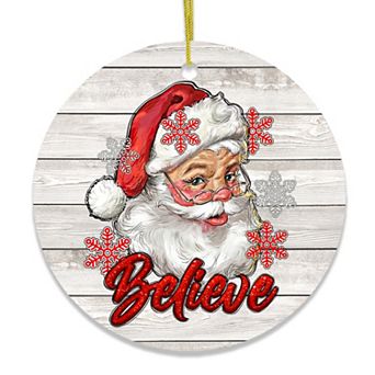 Vintage Believe Santa Christmas Ornament, Circle Version 1