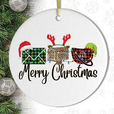 Postal Worker Plaid Merry Christmas Ornament