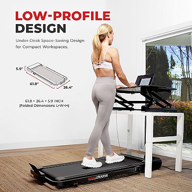 Sunny Health & Fitness Pacer 2 in 1 Auto Incline Under Desk Walking/Running Smart Treadmill