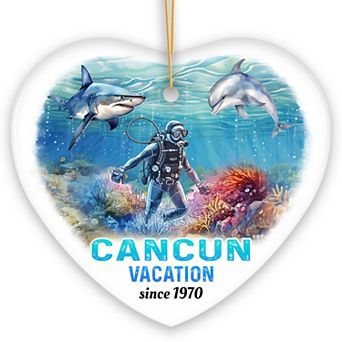 Unique Cancun Mexico Vacation Ornament, Tropical Mexican Ocean Keepsake Art and Decor, Heart