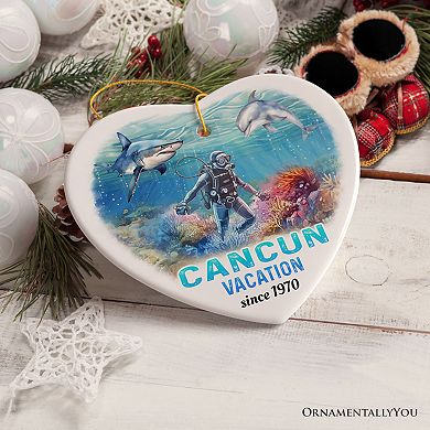 Unique Cancun Mexico Vacation Ornament, Tropical Mexican Ocean Keepsake Art and Decor, Heart