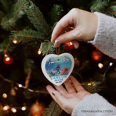Unique Cancun Mexico Vacation Ornament, Tropical Mexican Ocean Keepsake Art and Decor, Heart