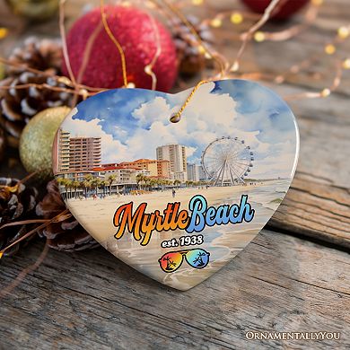 Classic Myrtle Beach Artistic Handcrafted Christmas Ornament, South Carolina Souvenir Decor, Heart