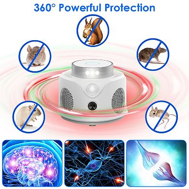 360° Ultrasonic Rodent Repeller Indoor Mice Rat Squirrel Chaser with 3 Modes & 9 Strobe Lights