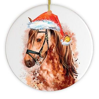 Watercolor Horse Christmas Ornament, Circle Version
