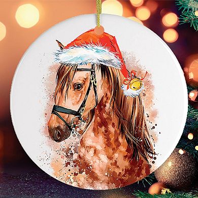 Watercolor Horse Christmas Ornament, Circle Version