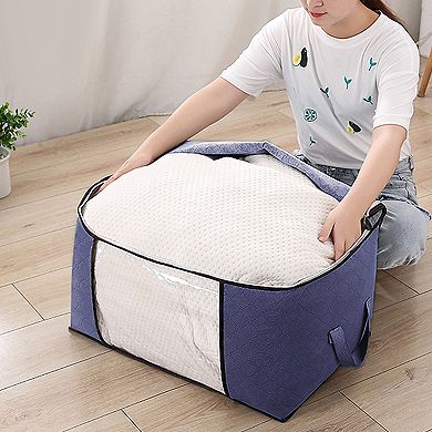 2Pcs 90L Foldable Clothes Storage Bags with Clear Window, Dual-Zipper Closet Organizer