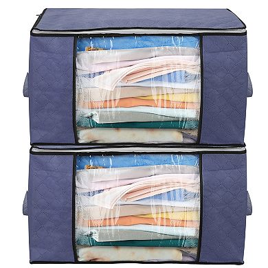 2Pcs 90L Foldable Clothes Storage Bags with Clear Window, Dual-Zipper Closet Organizer