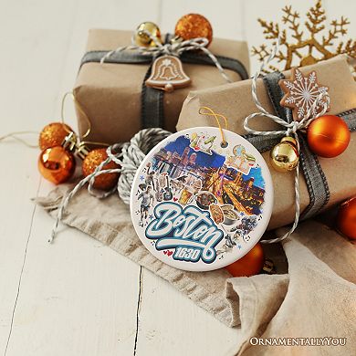 Vibrant Boston City Ceramic Art Ornament, Massachusetts Souvenir and Christmas Decor Version 2
