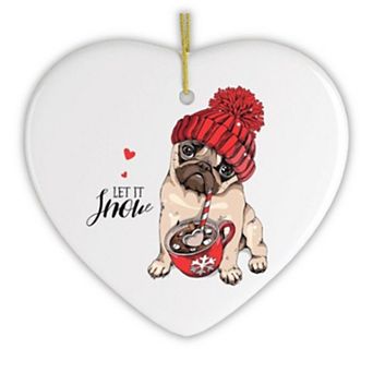 Cute Christmas Pug Ornament, Heart Version