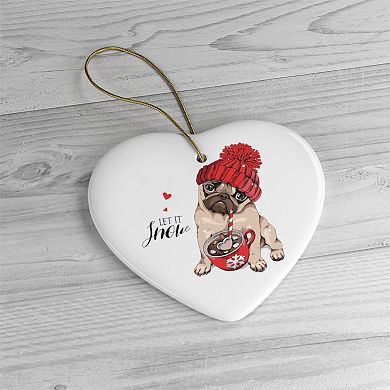 Cute Christmas Pug Ornament, Heart Version