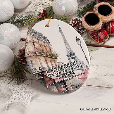 Charming Eiffel Tower Ornament, Vintage Paris Souvenir Gift and Christmas Decoration, Oval