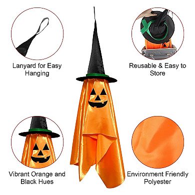 2 Pack Hanging Ghosts with Wizard Hats, Scary Halloween Decorations for Porch, Tree & Eaves
