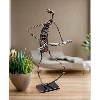 Playing Piano Musician Brush Bronze Color Metal Sculpture