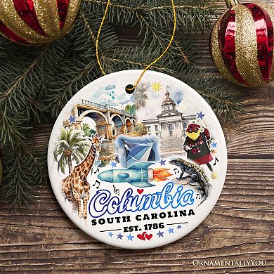 Artistic Souvenir of Columbia City Landmarks and Icons Ceramic Ornament, the Heart of South Carolina