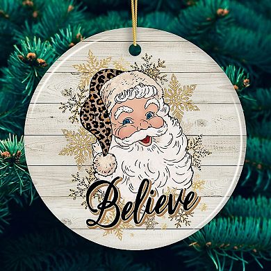 Vintage Believe Santa Christmas Ornament, Circle Version 2