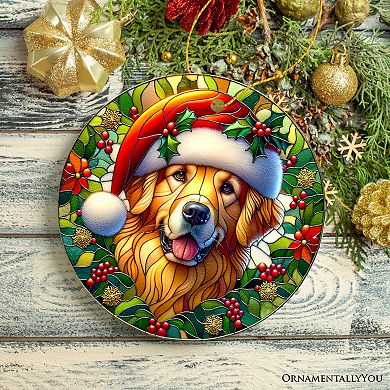 Colorful Golden Retriever Stained Glass Style Ceramic Ornament, Christmas Gift and Decor