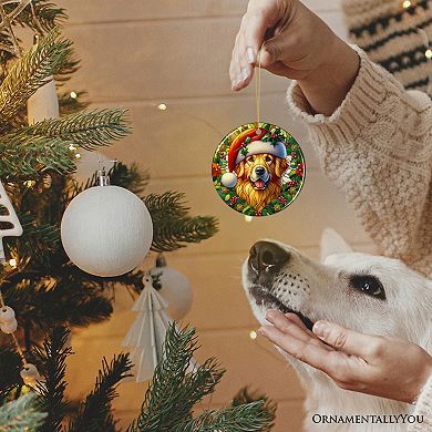 Colorful Golden Retriever Stained Glass Style Ceramic Ornament, Christmas Gift and Decor