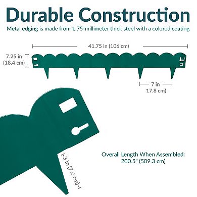 Sunnydaze 5-Piece Steel Scalloped Garden Edging Border - 41.75" - Green