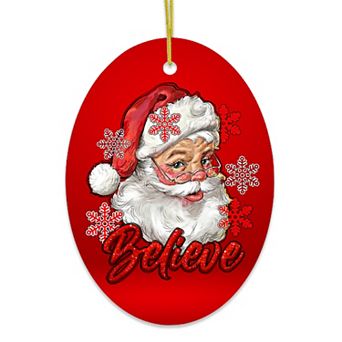 Vintage Believe Santa Christmas Ornament, Oval Version 1
